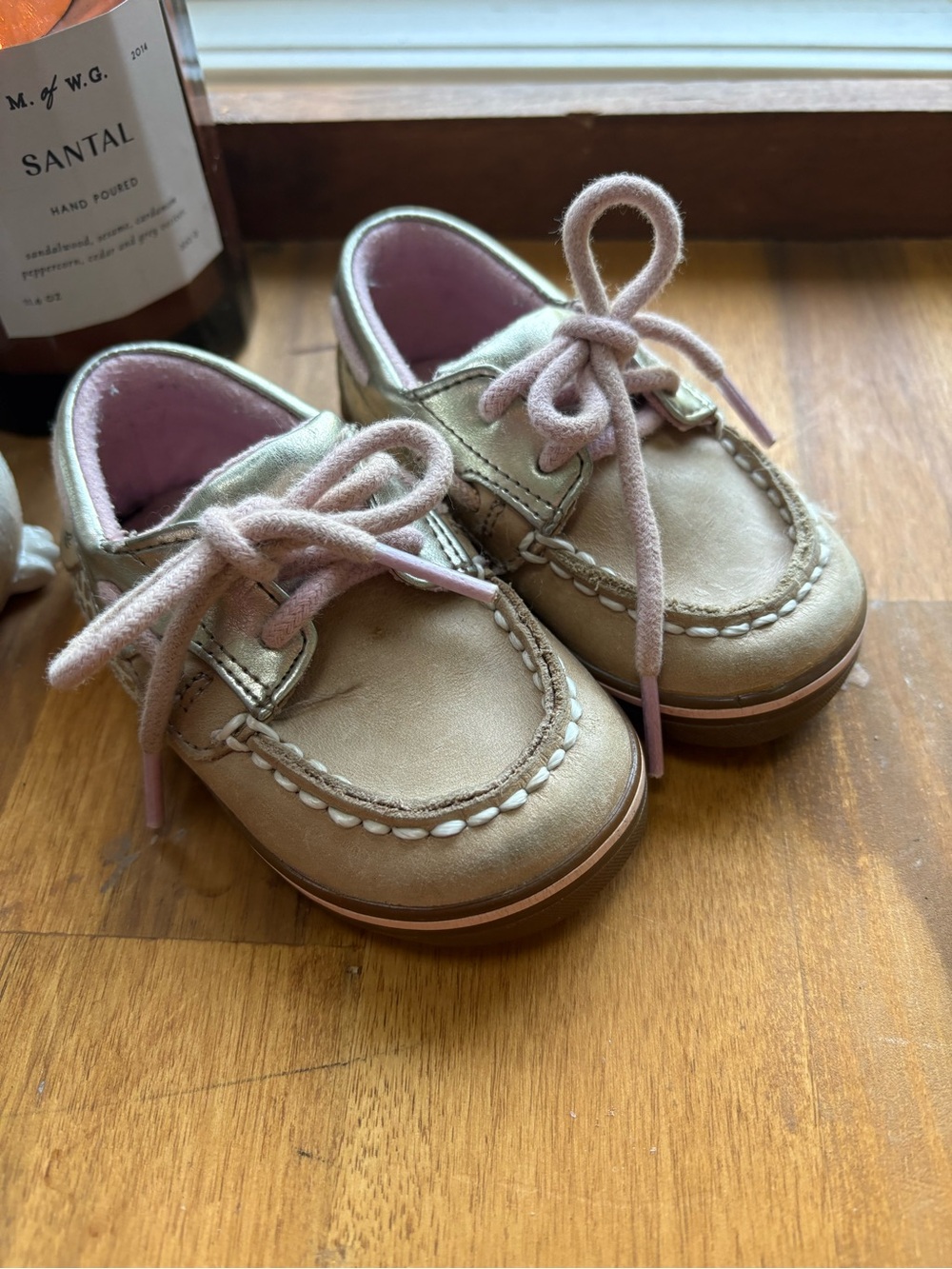 Sperry Metallic Gold/Pink Kids Boat Shoes with Pink Laces and Lining
